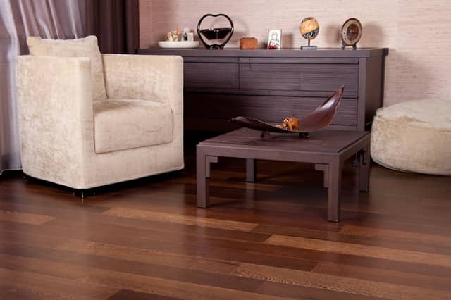 Hardwood floor installed in a bright living room