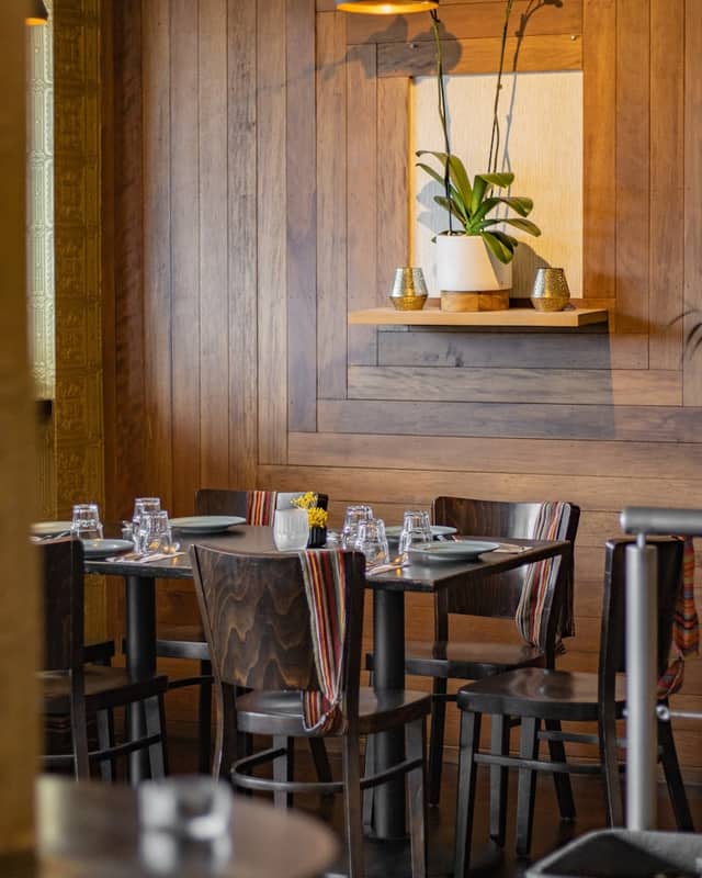 Restaurant interior with wood flooring